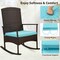 Costway 3 Piece Patio Rocking Set Wicker Rocking Chairs with 2-Tier Coffee Table Turquoise/Off White/Black